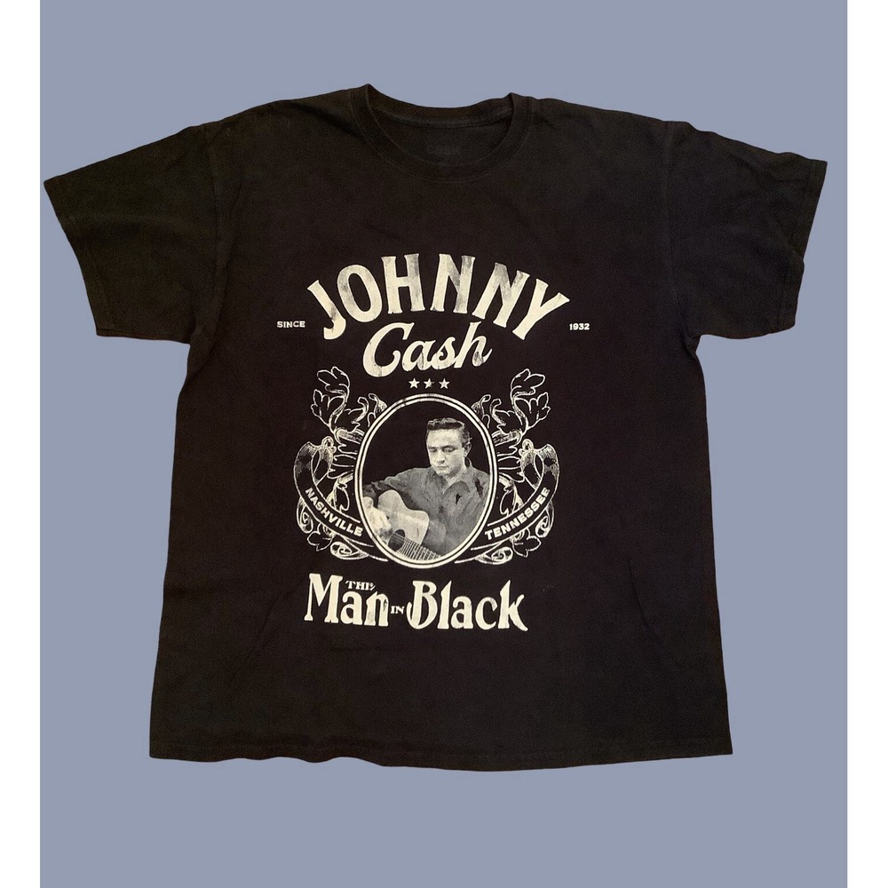 Johnny Cash The Man In Black Graphic Shirt Music Legend Collectable Black Tee Lg